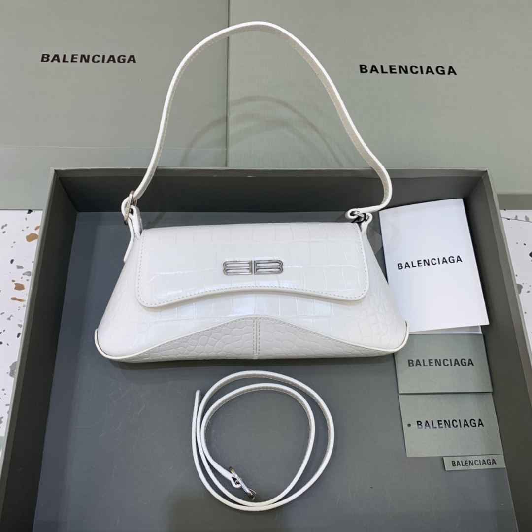 Balenciaga XX Small Flap Bag Crocodile Embossed White